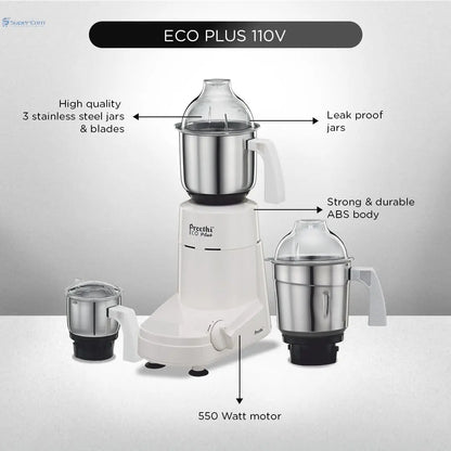 Preethi Eco Plus Mixer Grinder 110V – USA & Canada Compatible Preethi