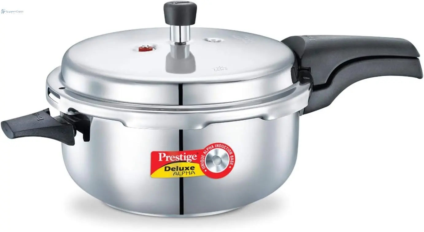 Prestige 5-Liter Stainless Steel Pressure Cooker, Induction Compatible, Multi-Functional Design - SuperCom Online Services