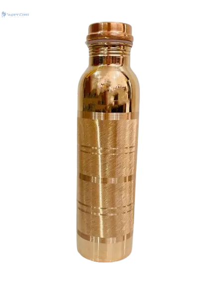 Pure Copper Water Bottle Silver Ring Design | Ayurvedic Wellness 32oz SuperCom