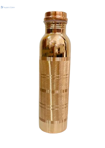Pure Copper Water Bottle Silver Ring Design | Ayurvedic Wellness 32oz SuperCom