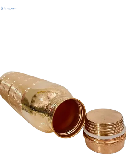 Pure Copper Water Bottle Silver Ring Design | Ayurvedic Wellness 32oz SuperCom