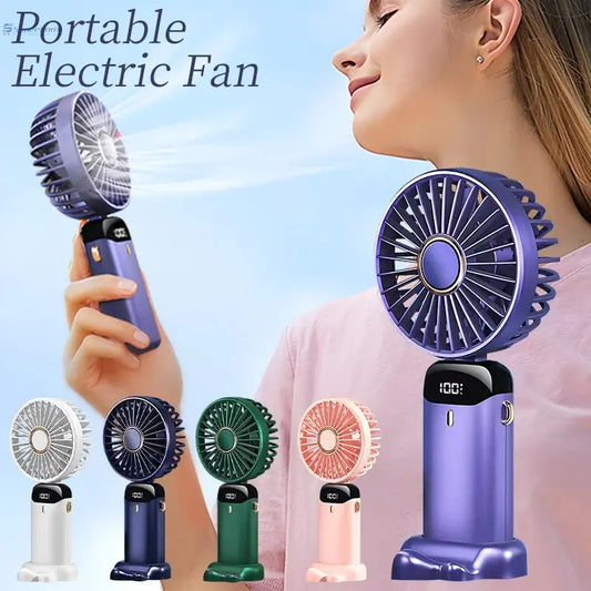 USB Rechargeable Mini Portable Handheld Electric Fan Foldable Neck Hanging Outdoor Fan Adjustable 5 Speed Powerful Air Cooler SuperCom