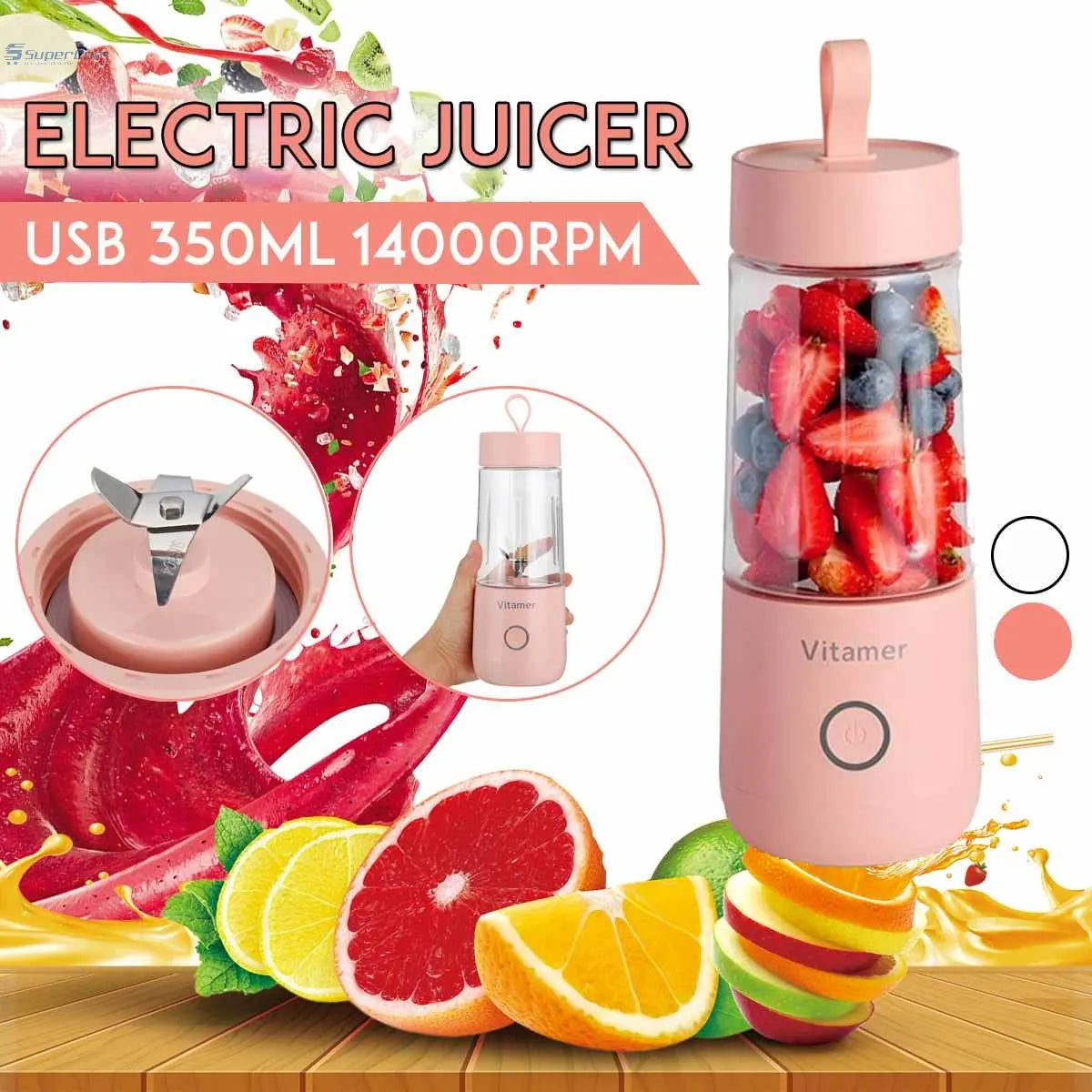 Vitamix-Style Portable Blender Bottle – USB Rechargeable Personal Juicer (350ml) SuperCom Online Services