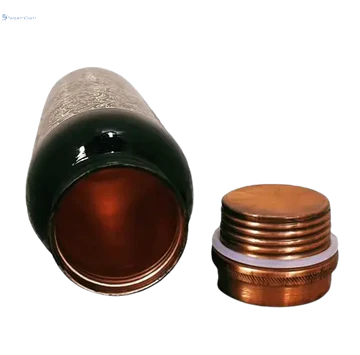 32 oz Black Floral Copper Water Bottle Ayurvedic Pure Copper Drinkware with Leak-Proof Lid