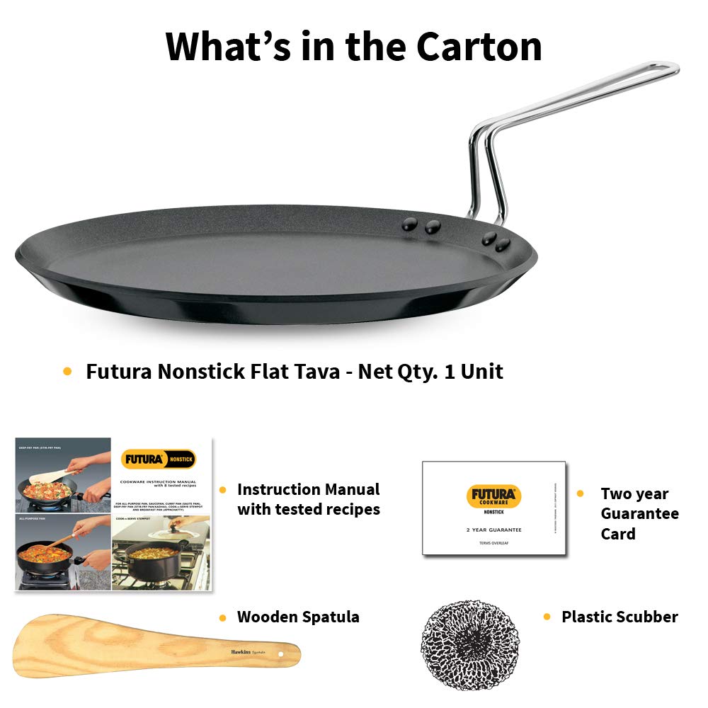 Hawkins Futura NFT30 Non-Stick Flat Tava 30 cm – Hard Anodised Aluminum Griddle with Stainless Steel Handle – 4.88 mm Base – Ideal for Large Roti, Dosa, Pancakes – Black