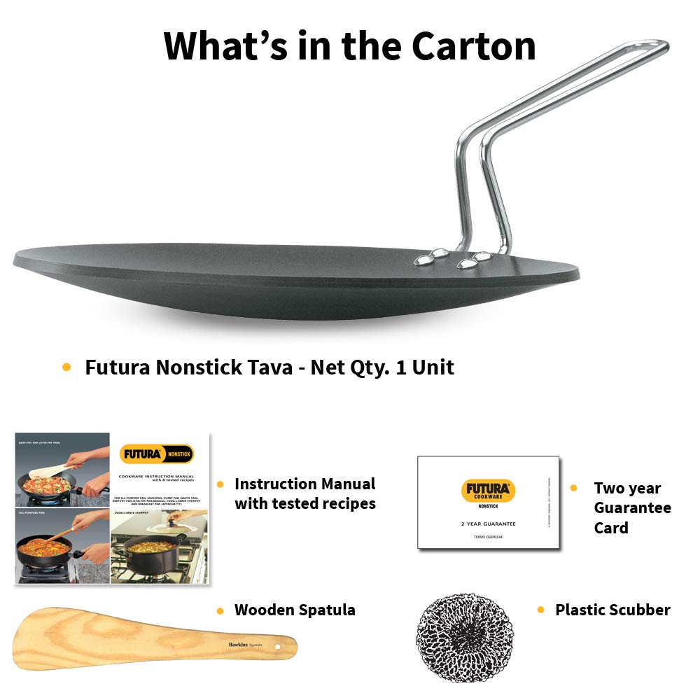 Hawkins Futura NT26 Non-Stick Flat Tava 26 cm – Black, Stay-Cool Handle