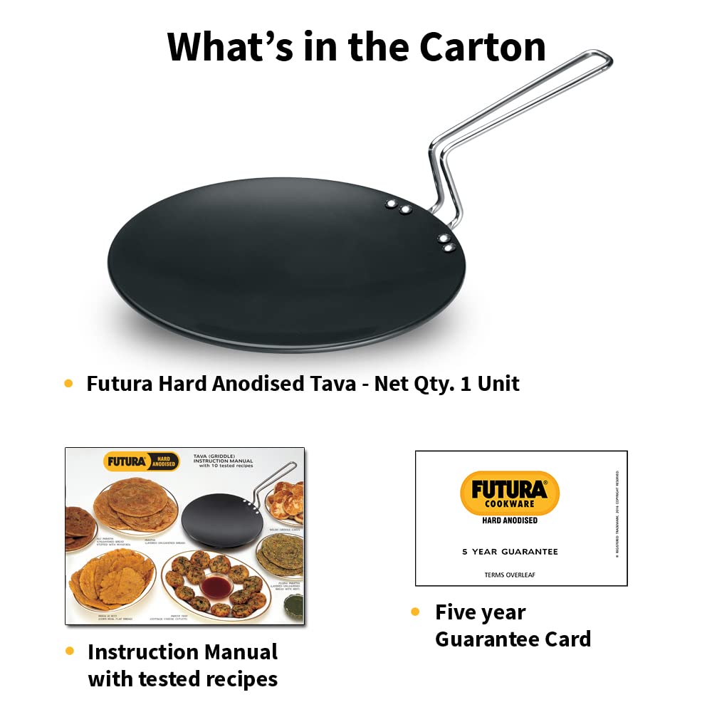 Hawkins Futura Hard Anodised Nonstick Tava – 26 cm Flat Griddle for Roti, Dosa, Pancake