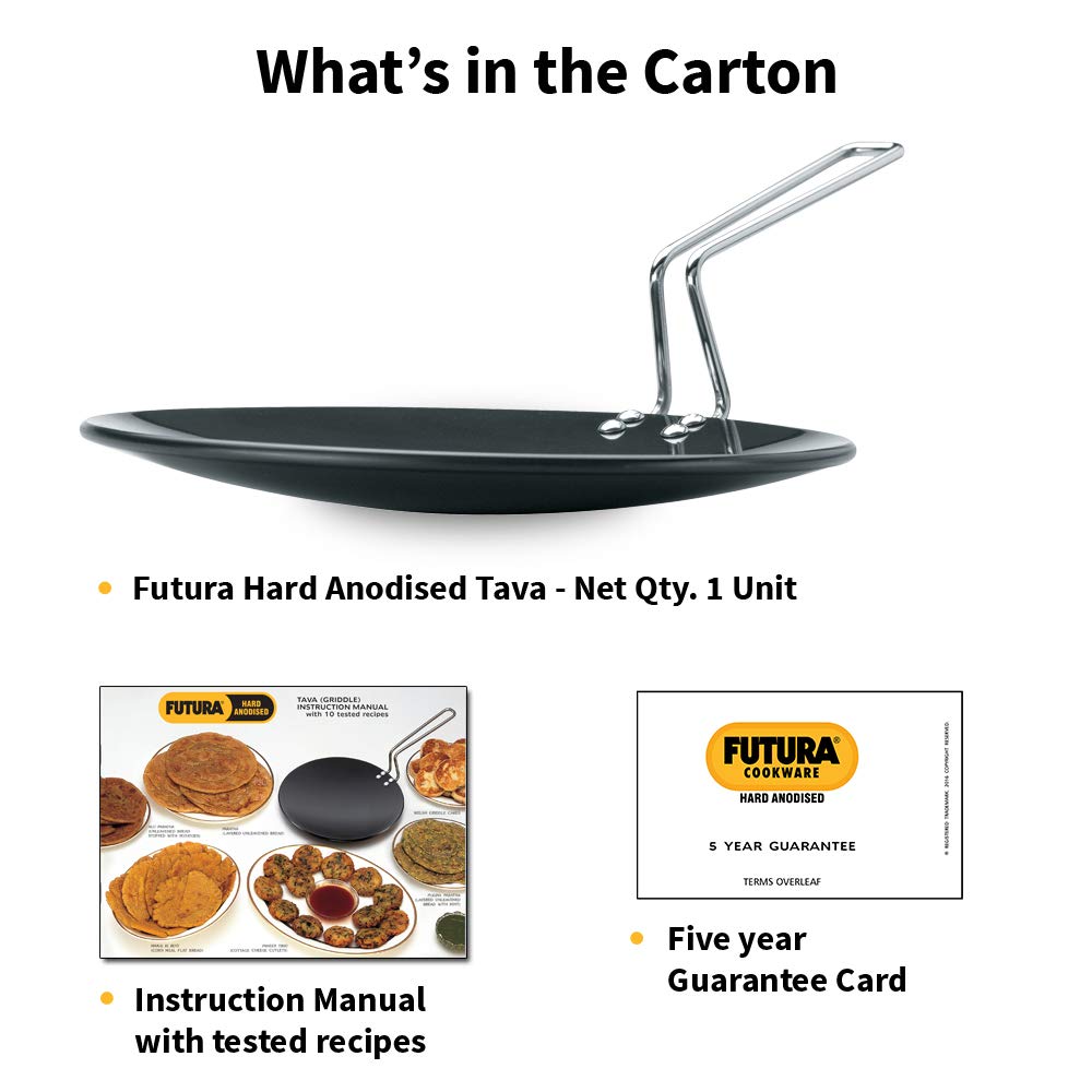 Hawkins Futura 26 cm Hard Anodised Tava – Curved Edge Griddle for Roti, Paratha, Pancake