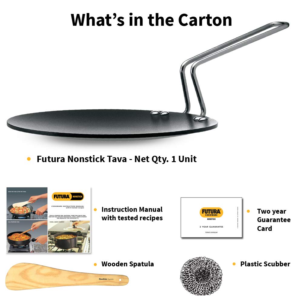 Hawkins Futura NT22 Non-Stick Flat Tava 22 cm – Stay-Cool Handle, Nonstick Cookware for Dosa, Roti, Pancakes – Black