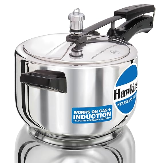 Hawkins HSS60 Stainless Steel Pressure Cooker 6 Liter – Wide Body, Induction & Gas Stove Compatible